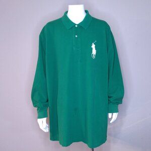 POLO RALPH LAUREN 4XLT Green WHITE PONY XXXXL 4XL BIG & TALL Long Sleeve RUGBY